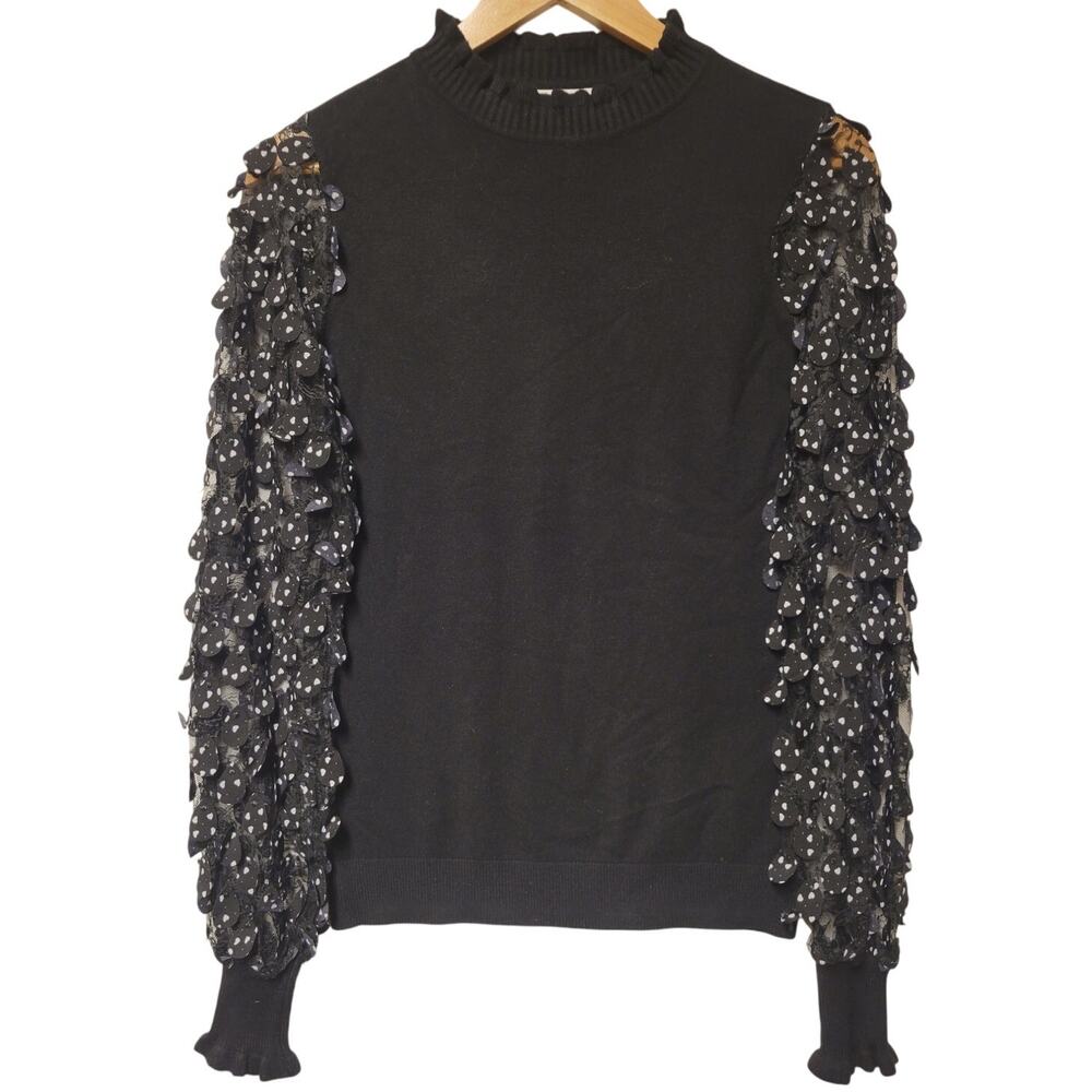 Sioni Milano Black Sweater Womens Heart Sleeves Whimsigoth Feminine Going Out XS